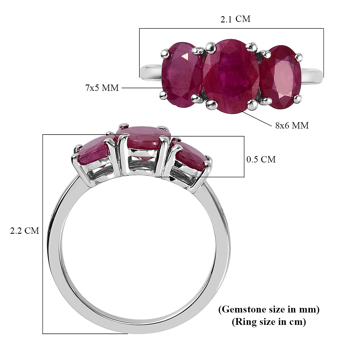 RHAPSODY 950 Platinum AAAA Ruby 3-Stone Ring 3.75 Ct, Platinum wt. 4.26 Gms