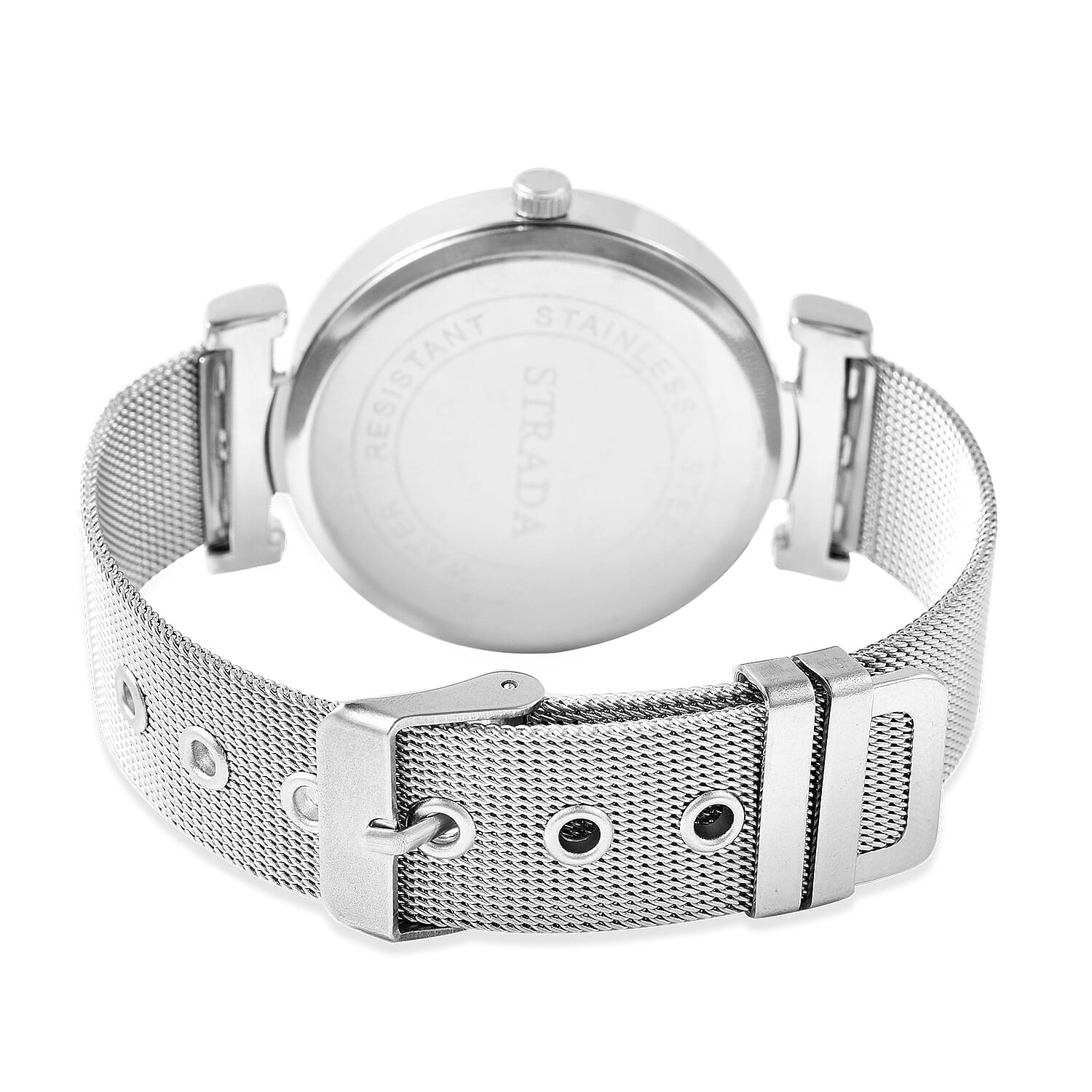 STRADA Japanese Movement Dragon Pattern Dial Water Resistant Watch with Mesh Style Strap in Silver Tone