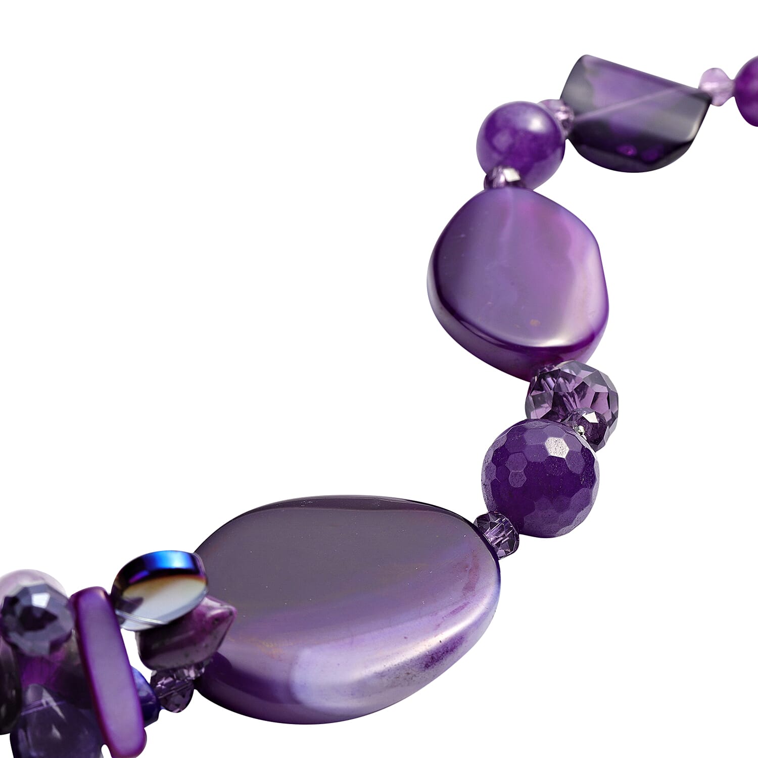 Purple Shell, Purple Quartzite, Purple Agate, Simulated Amethyst and Purple Magic Colour Beads Necklace (Size 28 with 3 inch Extender) in Silver Tone 529.00 Ct.