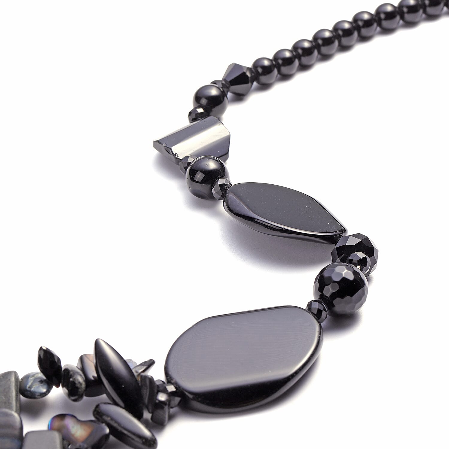 Black Agate, Black Quartzite, Simulated Black Spinel and Black Shell Necklace (Size 28 with 3 inch Extender)