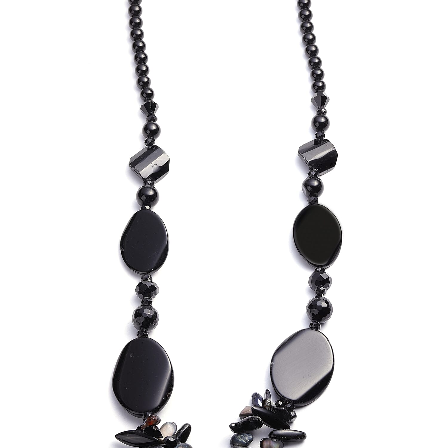 Black Agate, Black Quartzite, Simulated Black Spinel and Black Shell Necklace (Size 28 with 3 inch Extender)