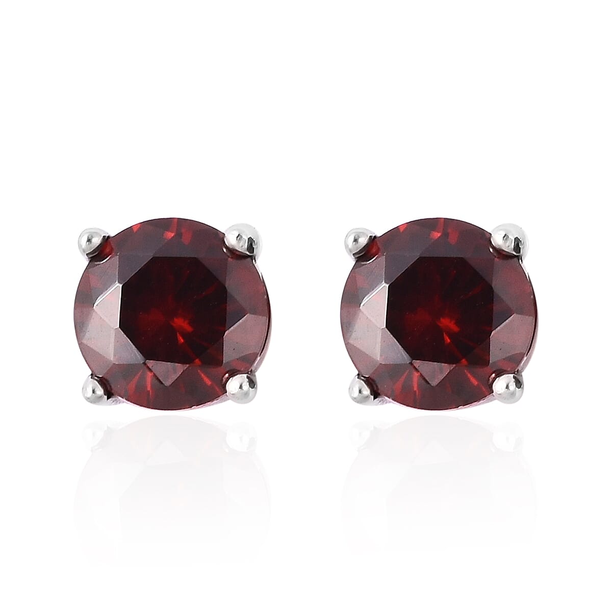 3 Piece Set - STRADA Japanese Movement Water Resistant Watch with Red Strap, Simulated Garnet Studded Stud Earrings (with Push Back) and Pendant with Chain (Size 20) in Silver Tone