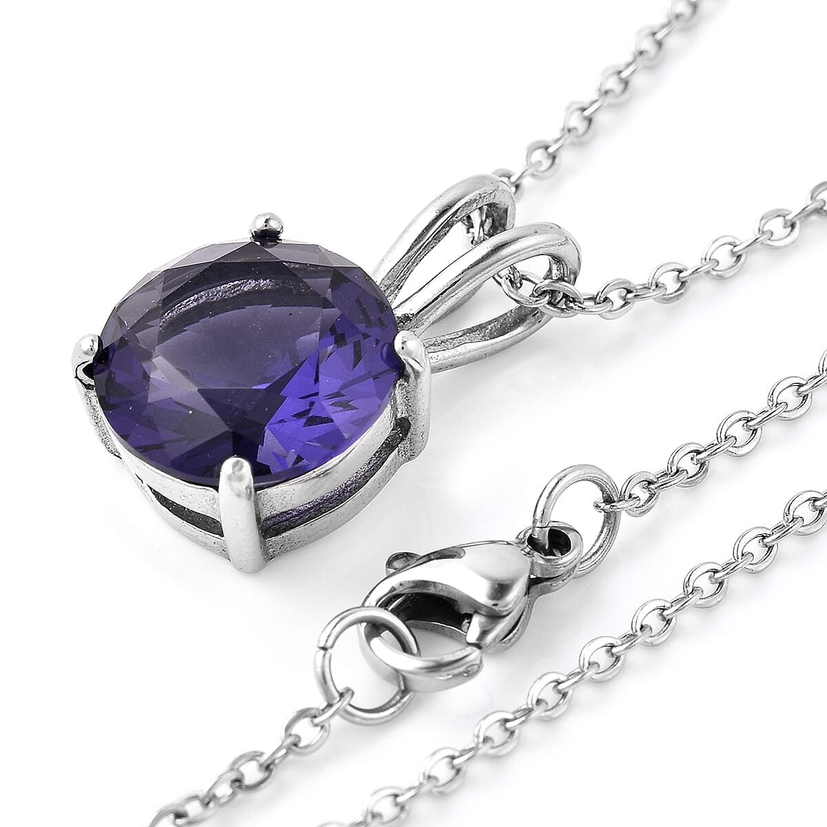 3 Piece Set - STRADA Japanese Movement Water Resistant Watch with Purple Strap, Simulated Amethyst Studded Stud Earrings (with Push Back) and Pendant with Chain (Size 20) in Silver Tone