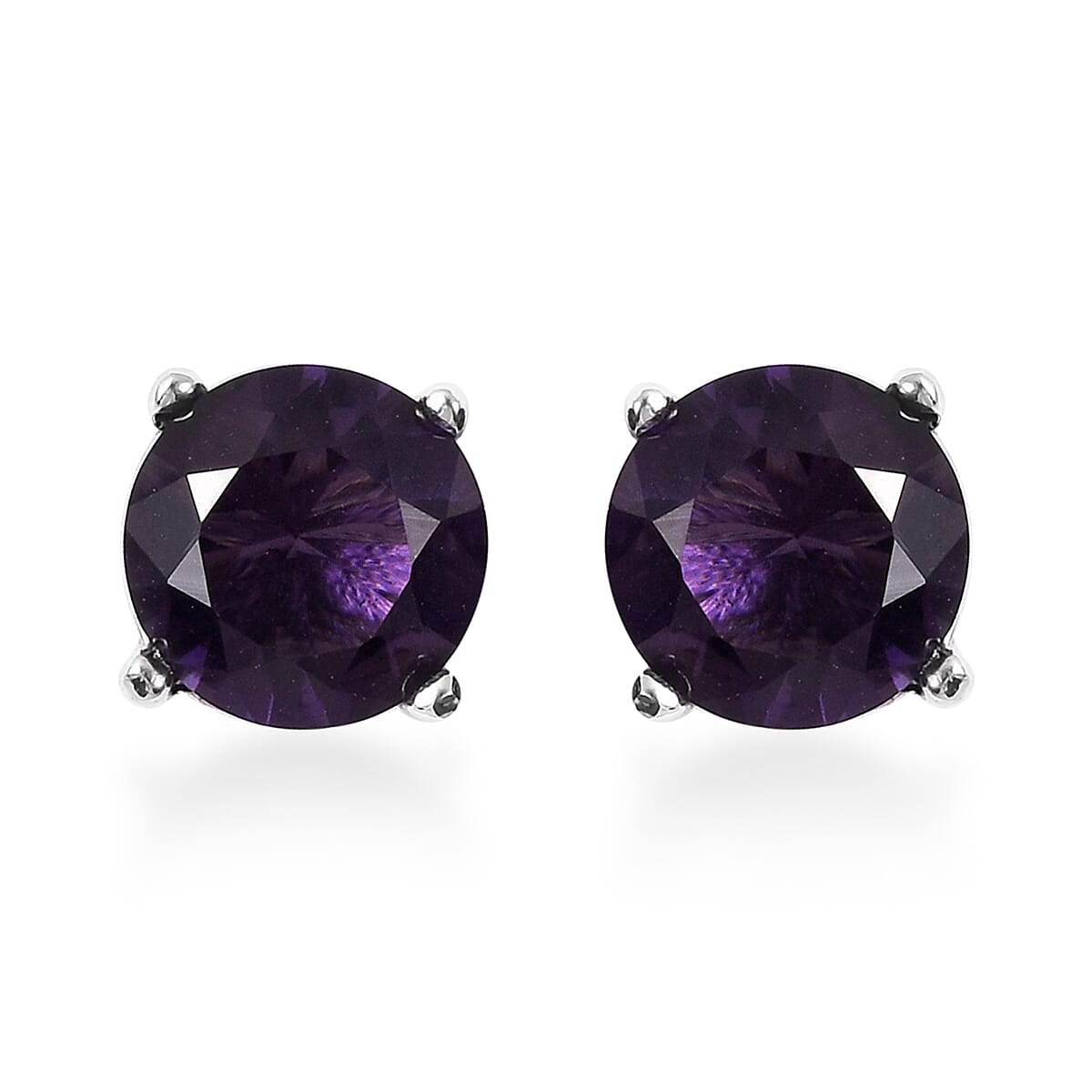 3 Piece Set - STRADA Japanese Movement Water Resistant Watch with Purple Strap, Simulated Amethyst Studded Stud Earrings (with Push Back) and Pendant with Chain (Size 20) in Silver Tone