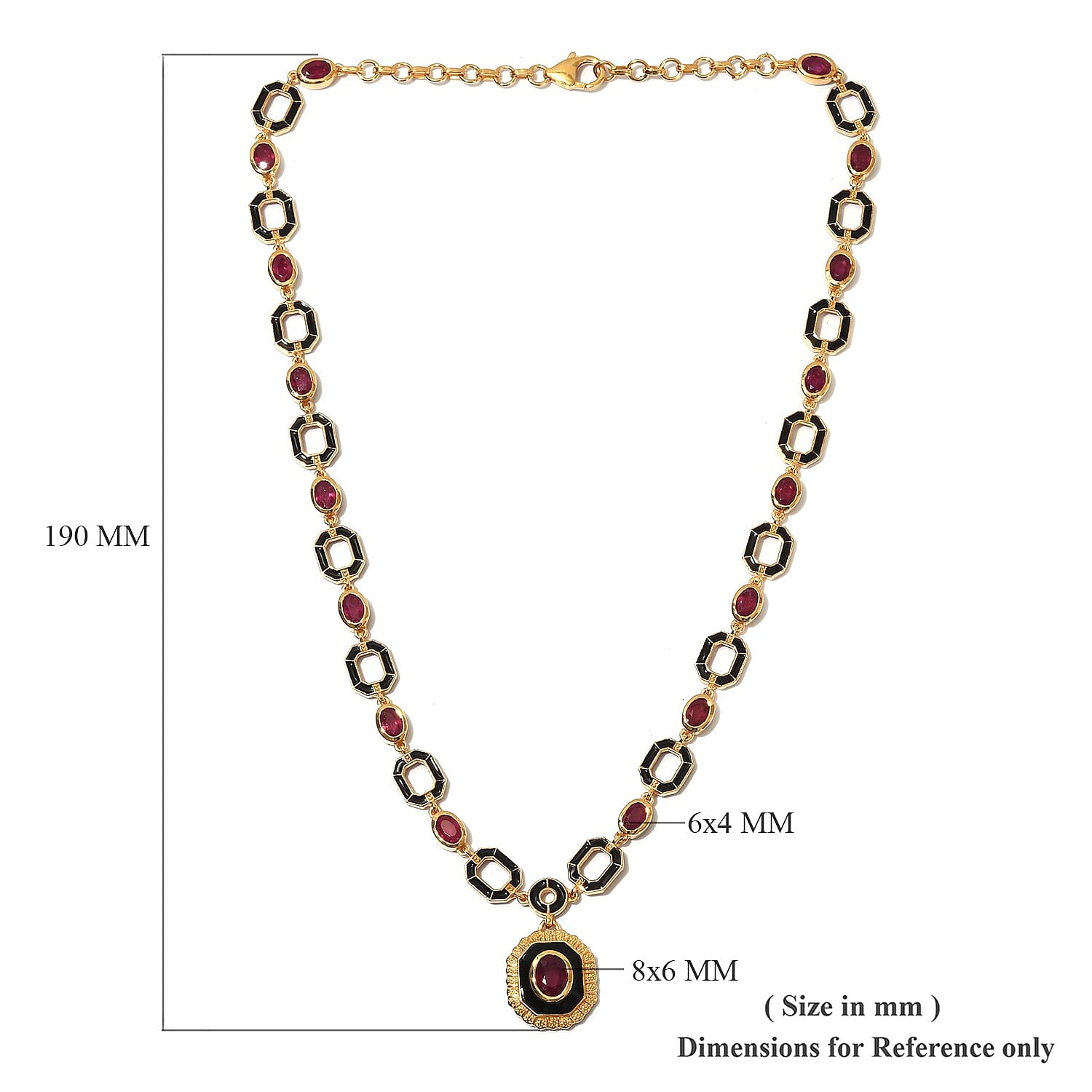 Designer -African Ruby Enamelled Necklace (Size 18) in 14K Gold Overlay Sterling Silver 12.00 Ct, Silver wt 26.00 Gms