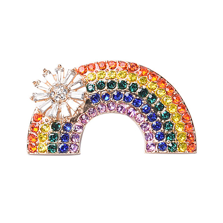 Multi Colour Austrian Crystal and Simulated Diamond Rainbow Brooch with Flower