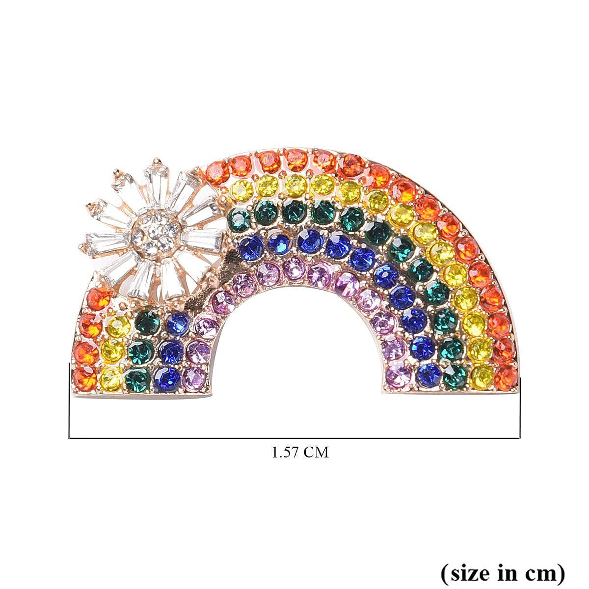 Multi Colour Austrian Crystal and Simulated Diamond Rainbow Brooch with Flower Multi Colour Austrian Crystal and Simulated Diamond Rainbow Brooch with Flower