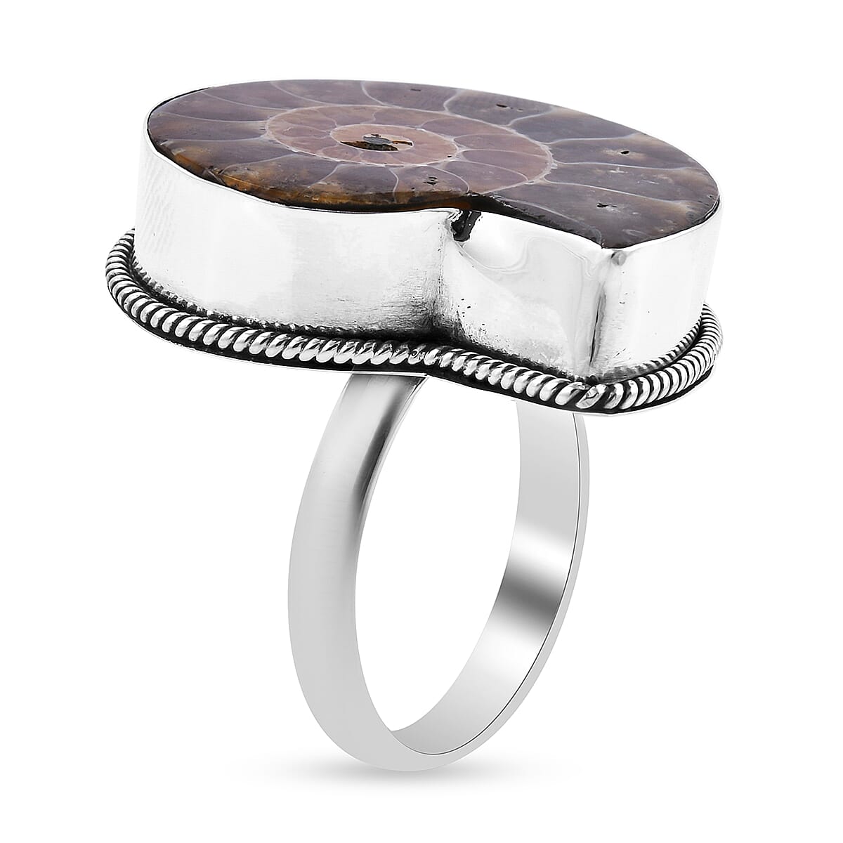 Royal Bali Collection - Ammonite Ring in Sterling Silver, Silver wt 4.90 Gms
