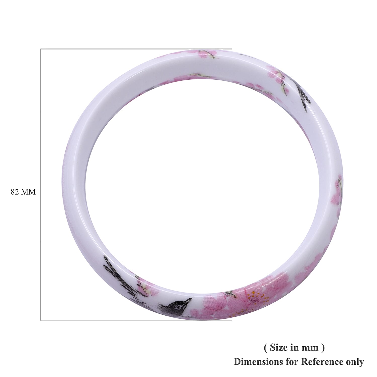 Bird and Floral Motif Ceramic Bangle (Size 8.5)