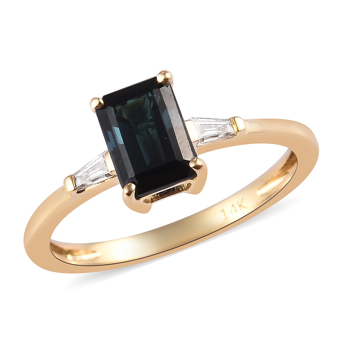 14K Yellow Gold Monte Belo Indicolite and Diamond Ring 1.10 Ct.