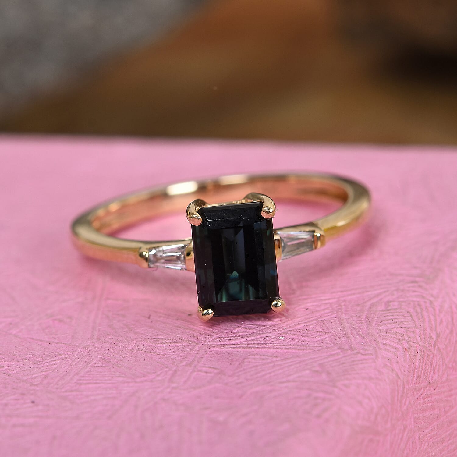 14K Yellow Gold Monte Belo Indicolite and Diamond Ring 1.10 Ct.