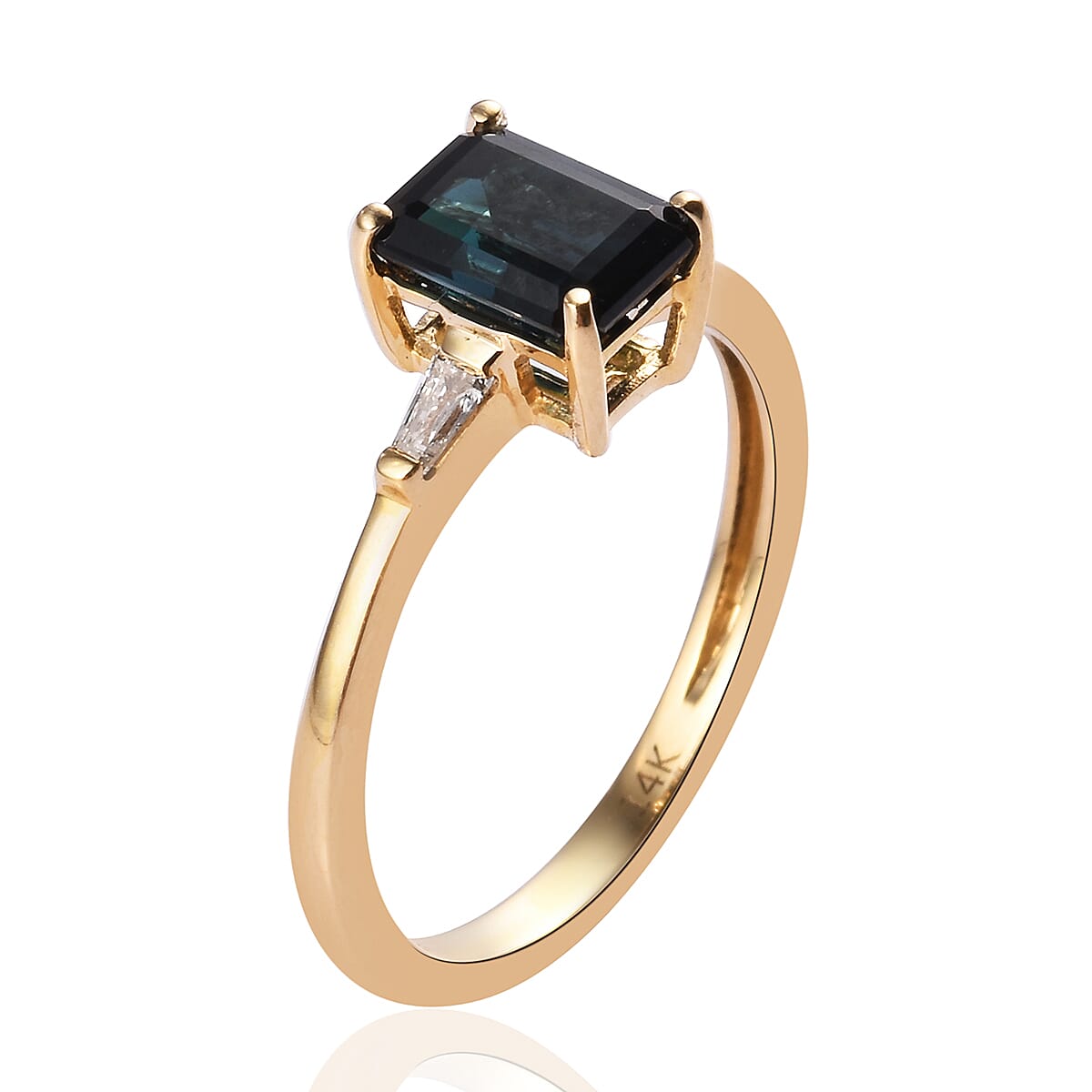 14K Yellow Gold Monte Belo Indicolite and Diamond Ring 1.10 Ct.