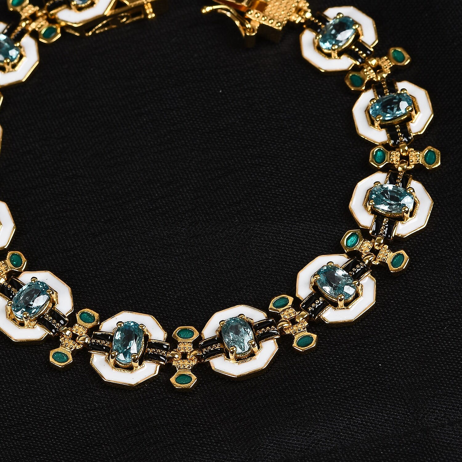 Ratanakiri Blue Zircon Enamelled Bracelet (Size 7) in 14K Gold Overlay Sterling Silver 6.00 Ct, Silver wt 14.45 Gms
