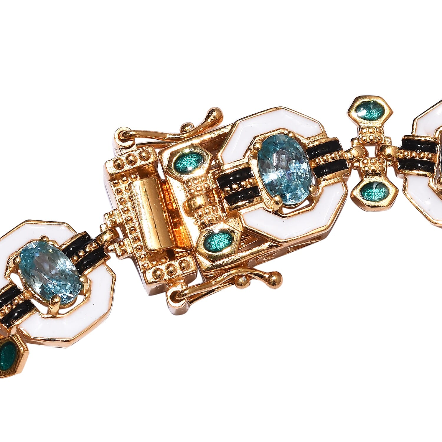 Ratanakiri Blue Zircon Enamelled Bracelet (Size 7) in 14K Gold Overlay Sterling Silver 6.00 Ct, Silver wt 14.45 Gms