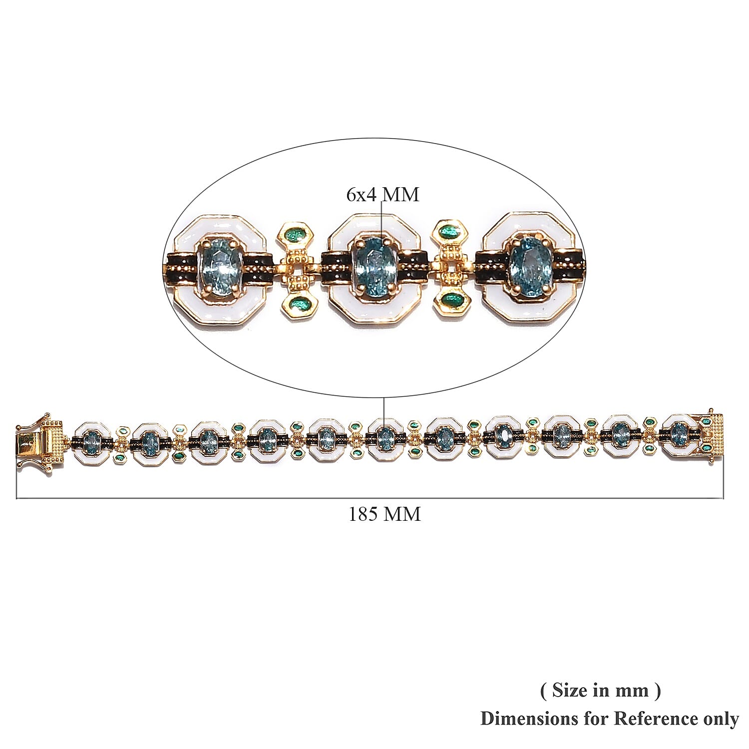 Ratanakiri Blue Zircon Enamelled Bracelet (Size 7) in 14K Gold Overlay Sterling Silver 6.00 Ct, Silver wt 14.45 Gms