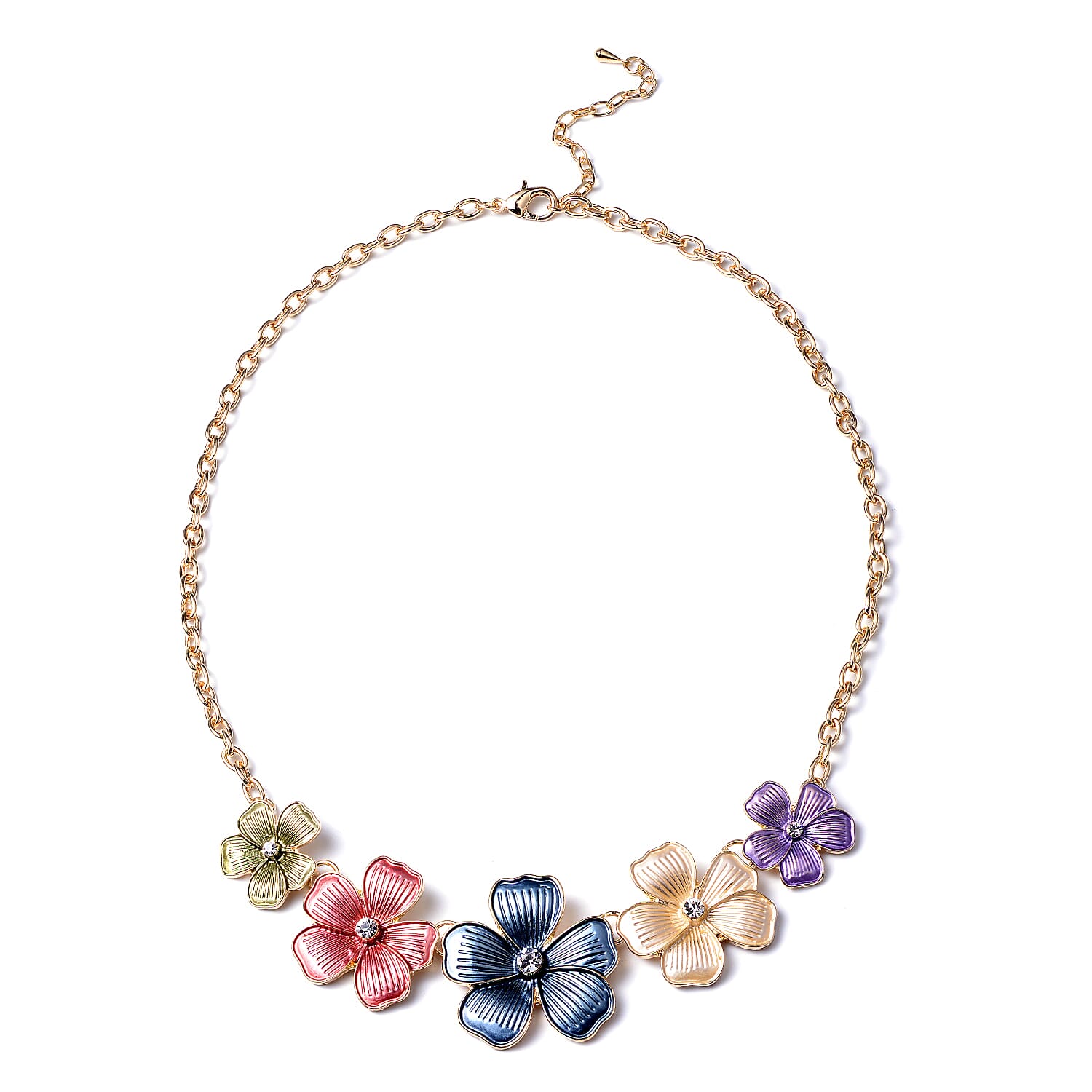 White Austrian Crystal Floral Necklace (Size 20 with 2 inch Extender) in Gold Tone