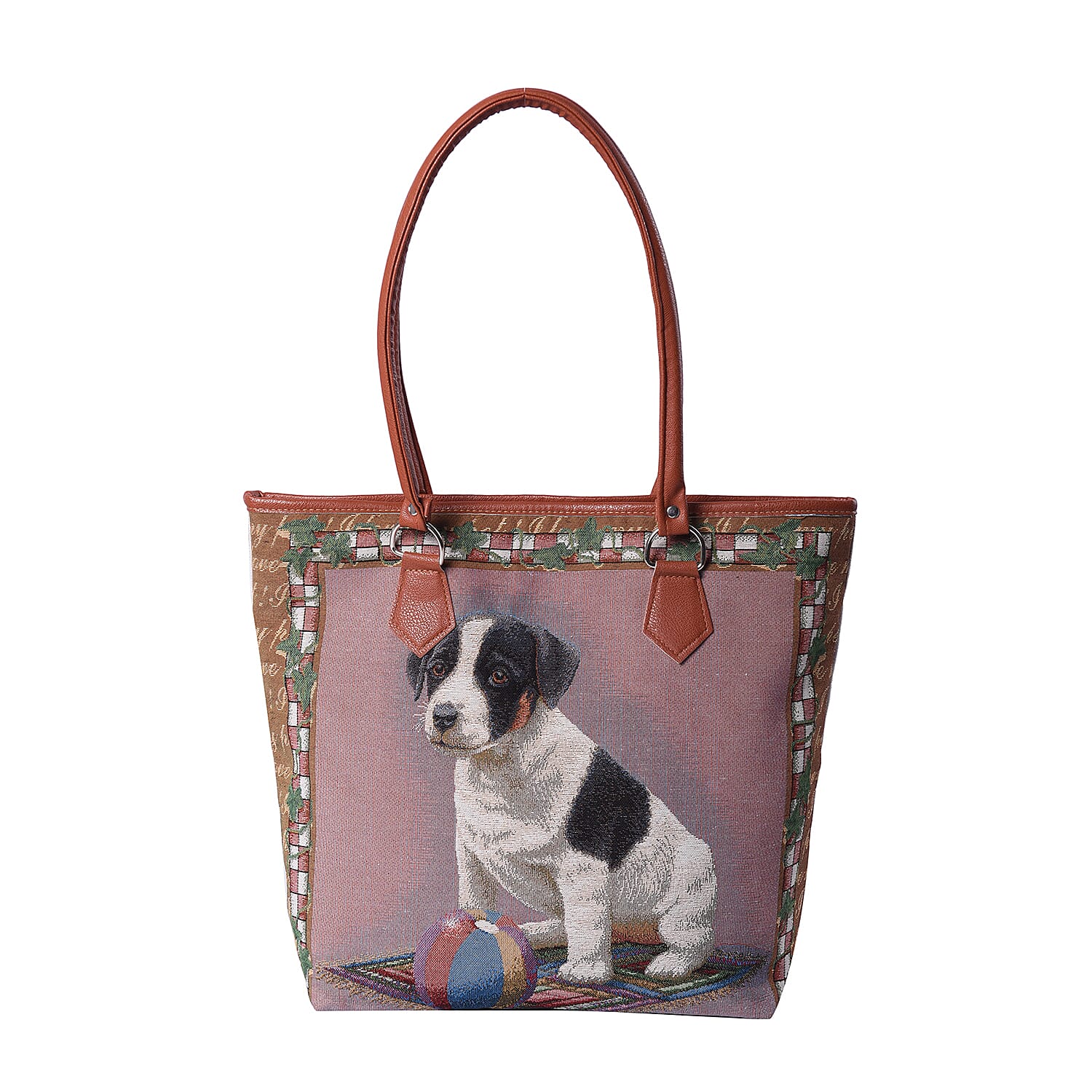 Adorable Dog with Ball Pattern Jute Tote Bag (Size 42/32x10.5x35cm) - Multi Colour