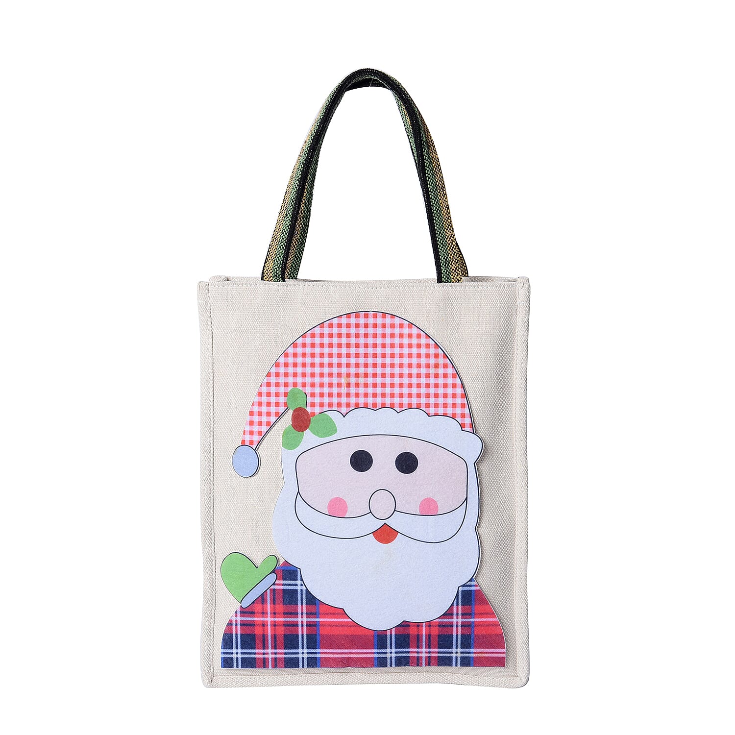Tote Bag with Santa Claus Pattern (Size 26x8x32 Cm) - Beige