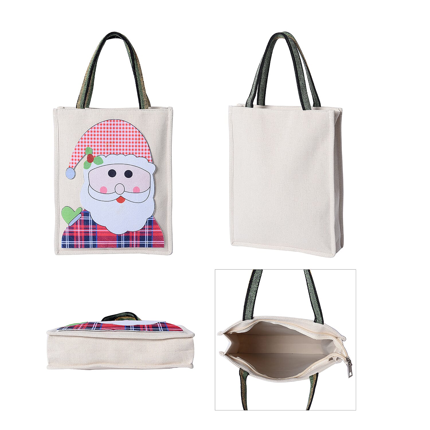 Tote Bag with Santa Claus Pattern (Size 26x8x32 Cm) - Beige