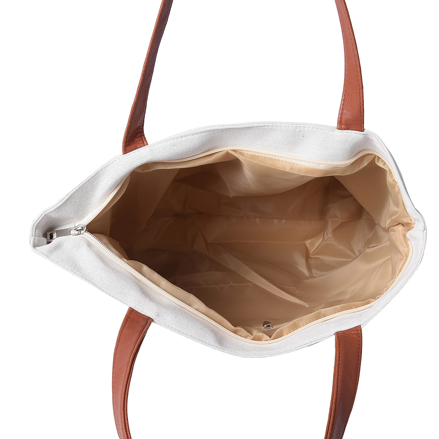 Three Soldiers Pattern Tote Bag with Zipper Closure (Size 32x10.5x35 Cm) - White