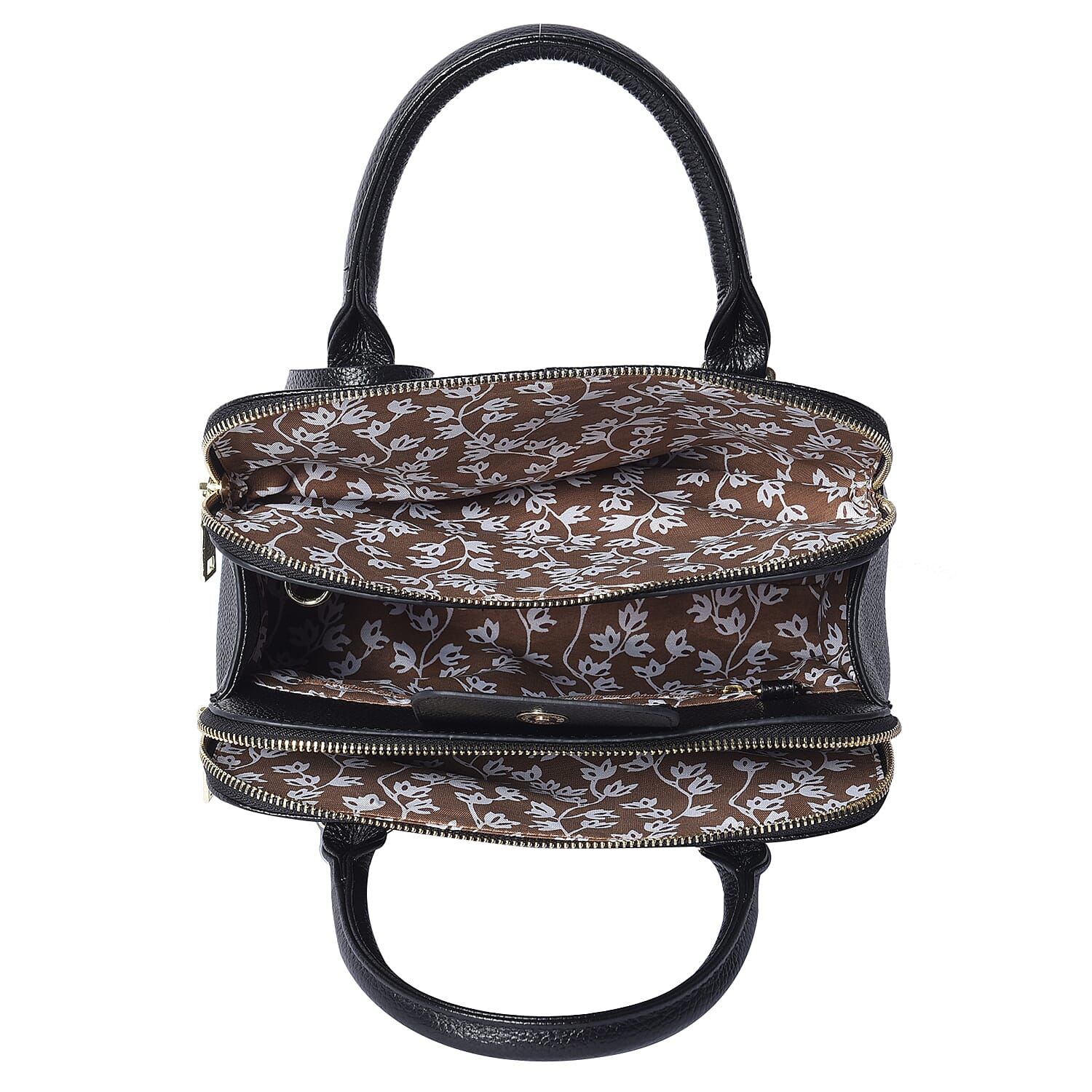 100% Genuine Leather Handbag (25x19x8cm) with Detachable and Adjustable Shoulder Strap (L:120cm)- Black