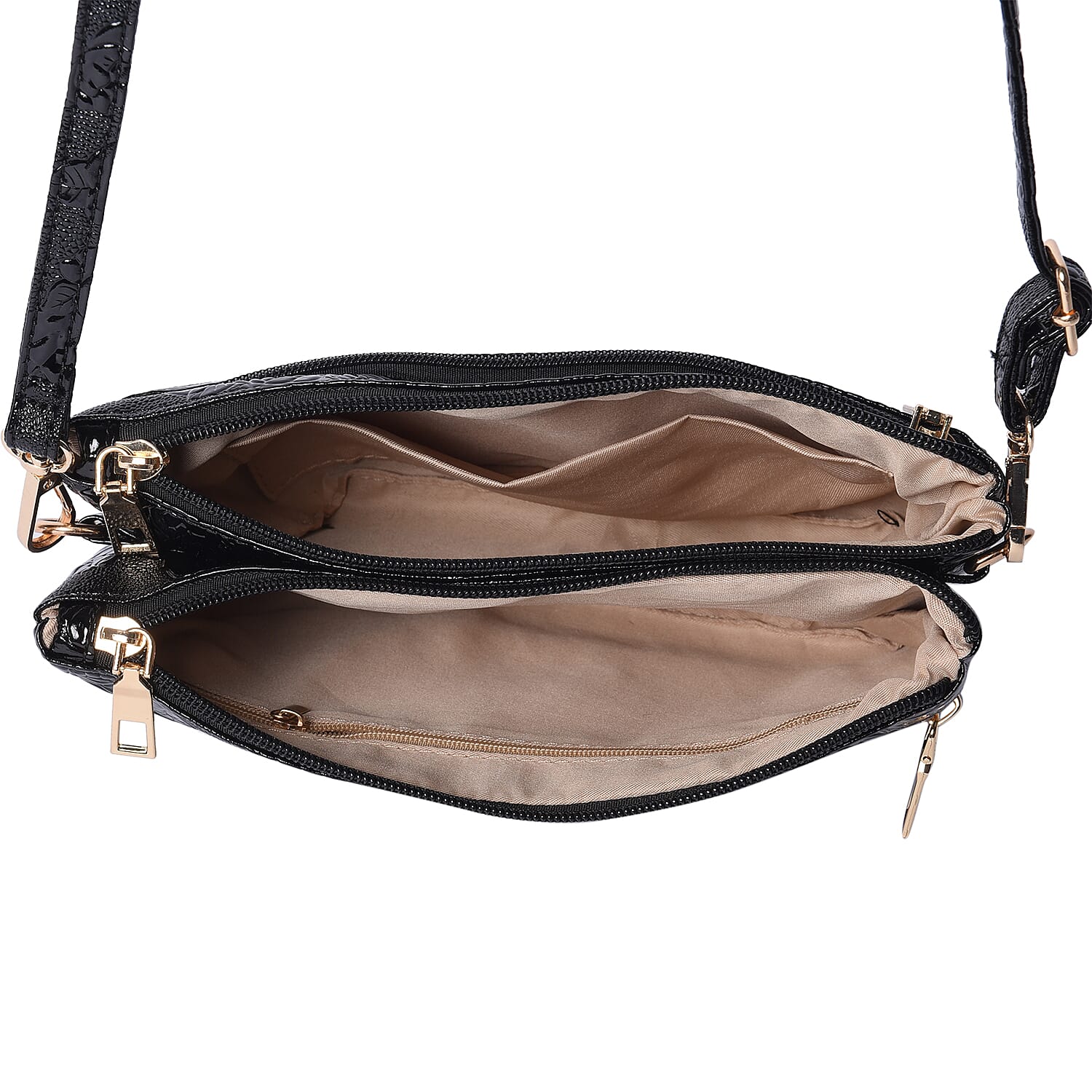 Embossed Rose Pattern Wristlet or Crossbody Bag (23x3.5x14cm) - Black