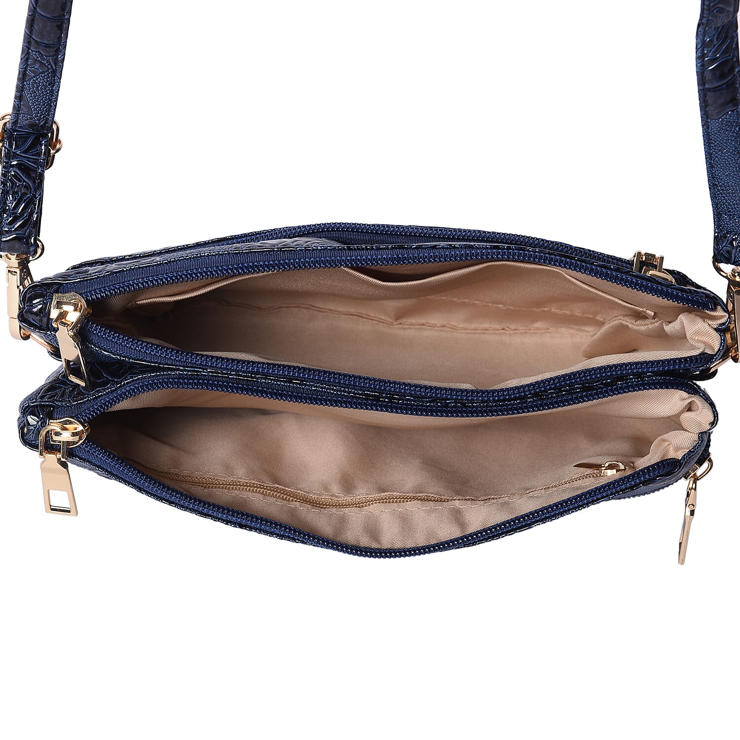 Embossed Rose Pattern Wristlet or Crossbody Bag (23x3.5x14cm) - Navy