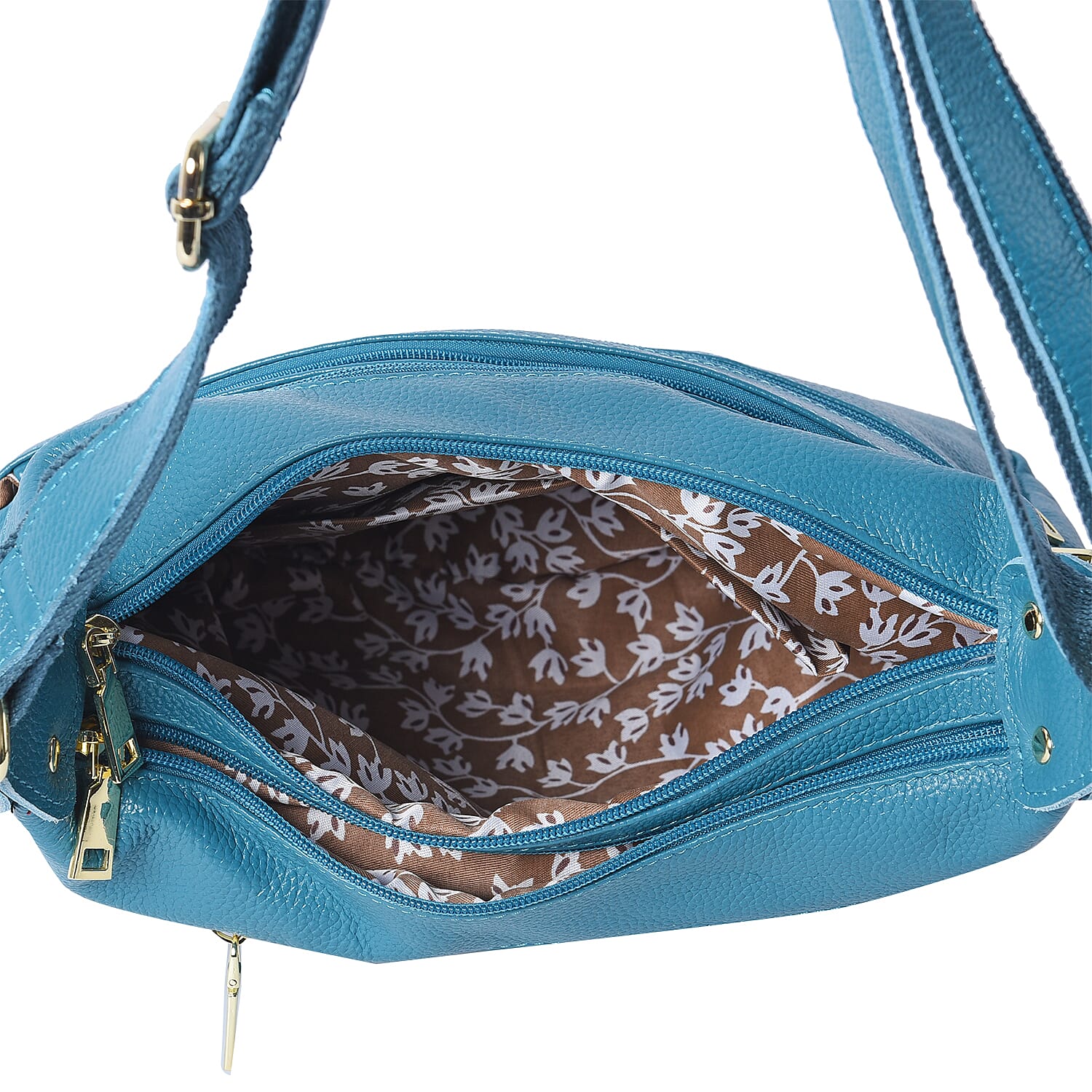 SENCILLEZ Teal 100% Genuine Leather Multi Pocket Crossbody Bag (29x10x21cm)