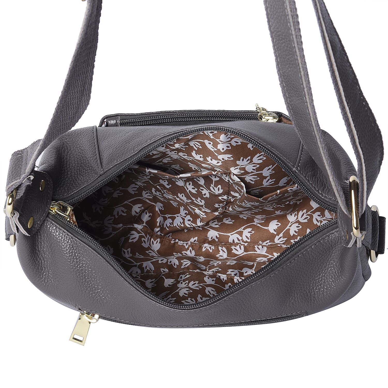 100% Genuine Leather Solid Grey Crossbody Bag with Tassel and Adjustable Strap (29x10x21cm)