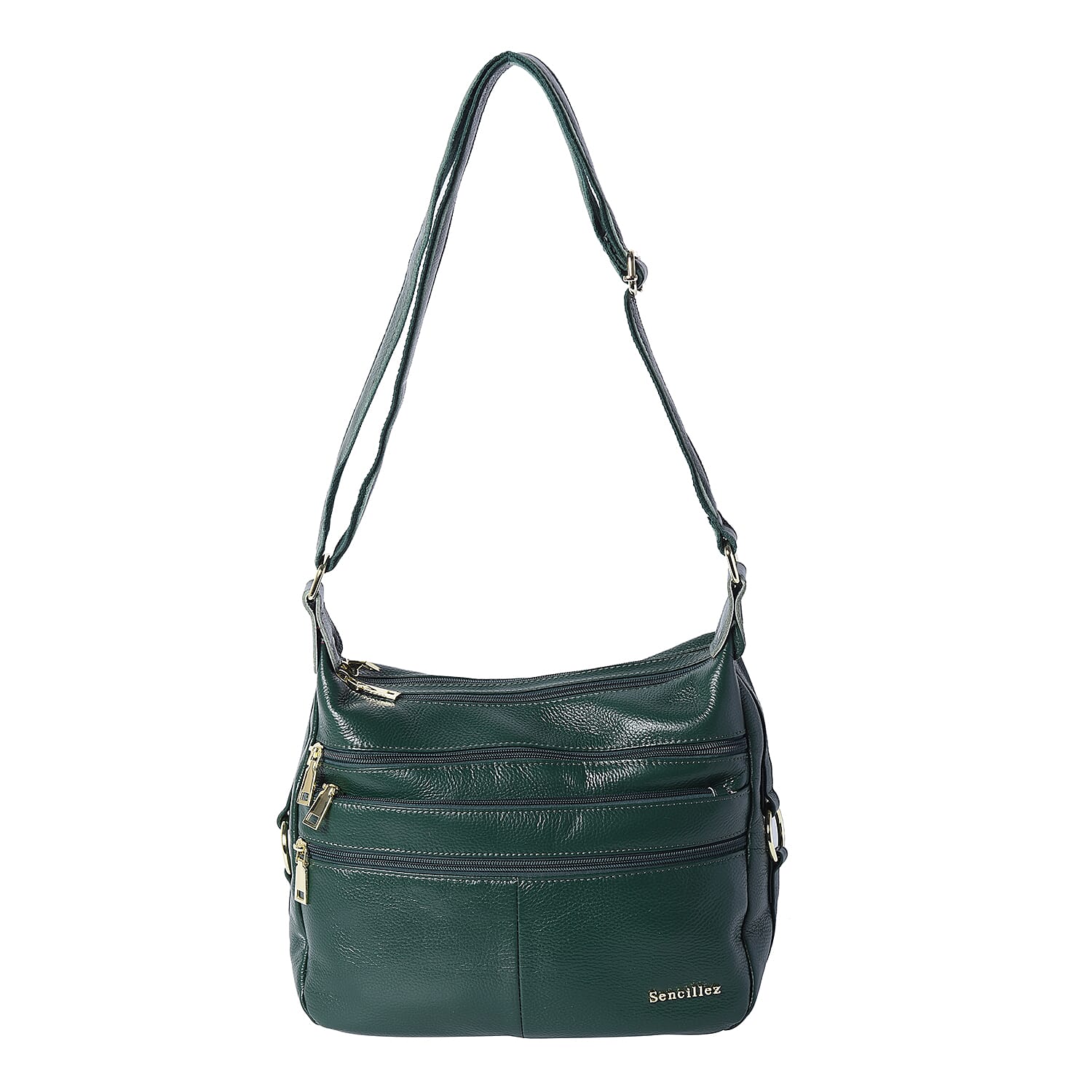 SENCILLEZ Dark Green 100% Genuine Leather Multi Pocket Crossbody Bag (29x10x21cm)