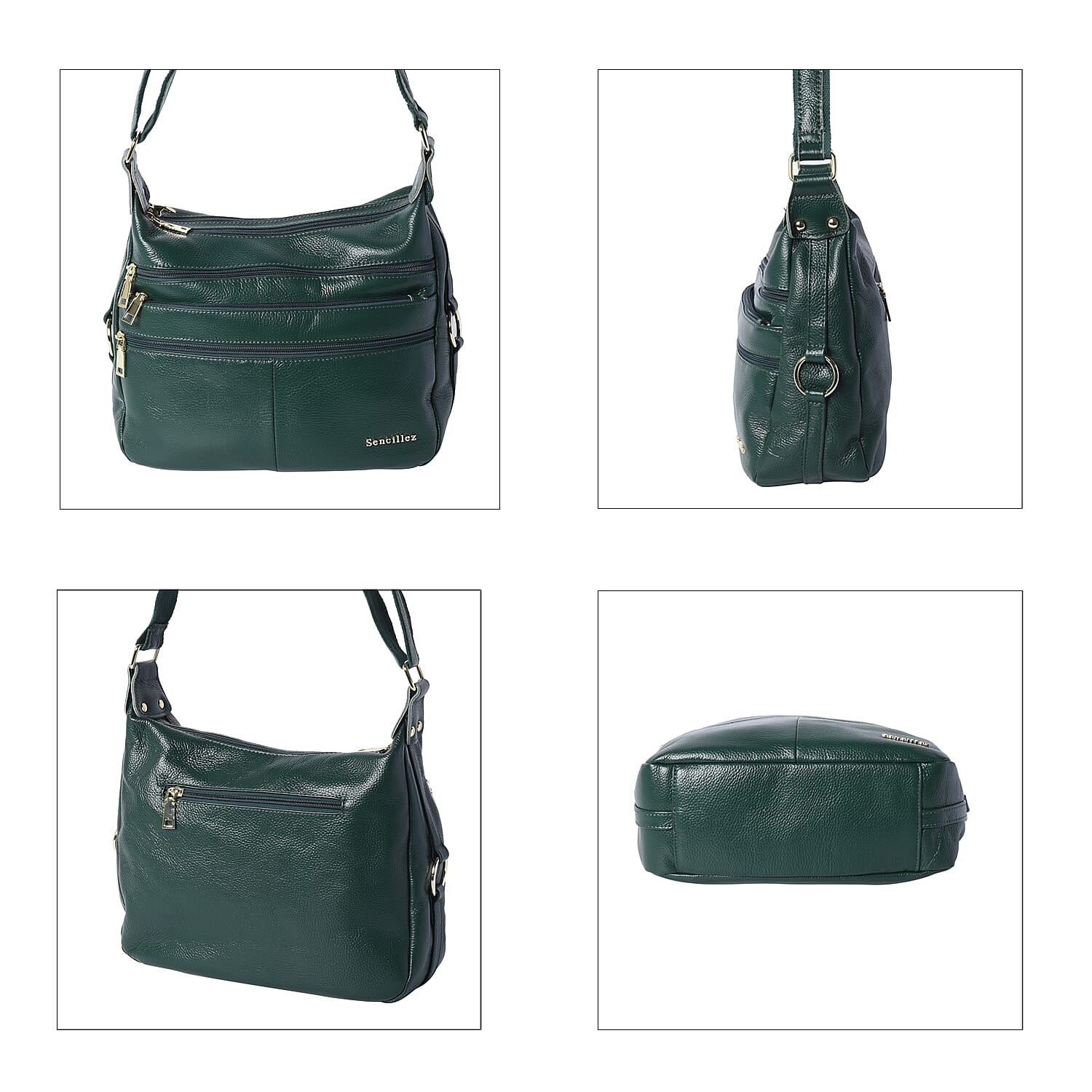 SENCILLEZ Dark Green 100% Genuine Leather Multi Pocket Crossbody Bag (29x10x21cm)