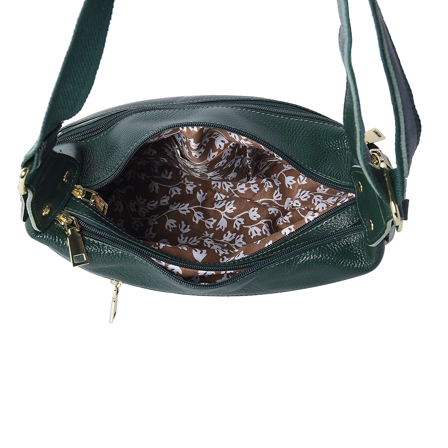 SENCILLEZ Dark Green 100% Genuine Leather Multi Pocket Crossbody Bag (29x10x21cm)