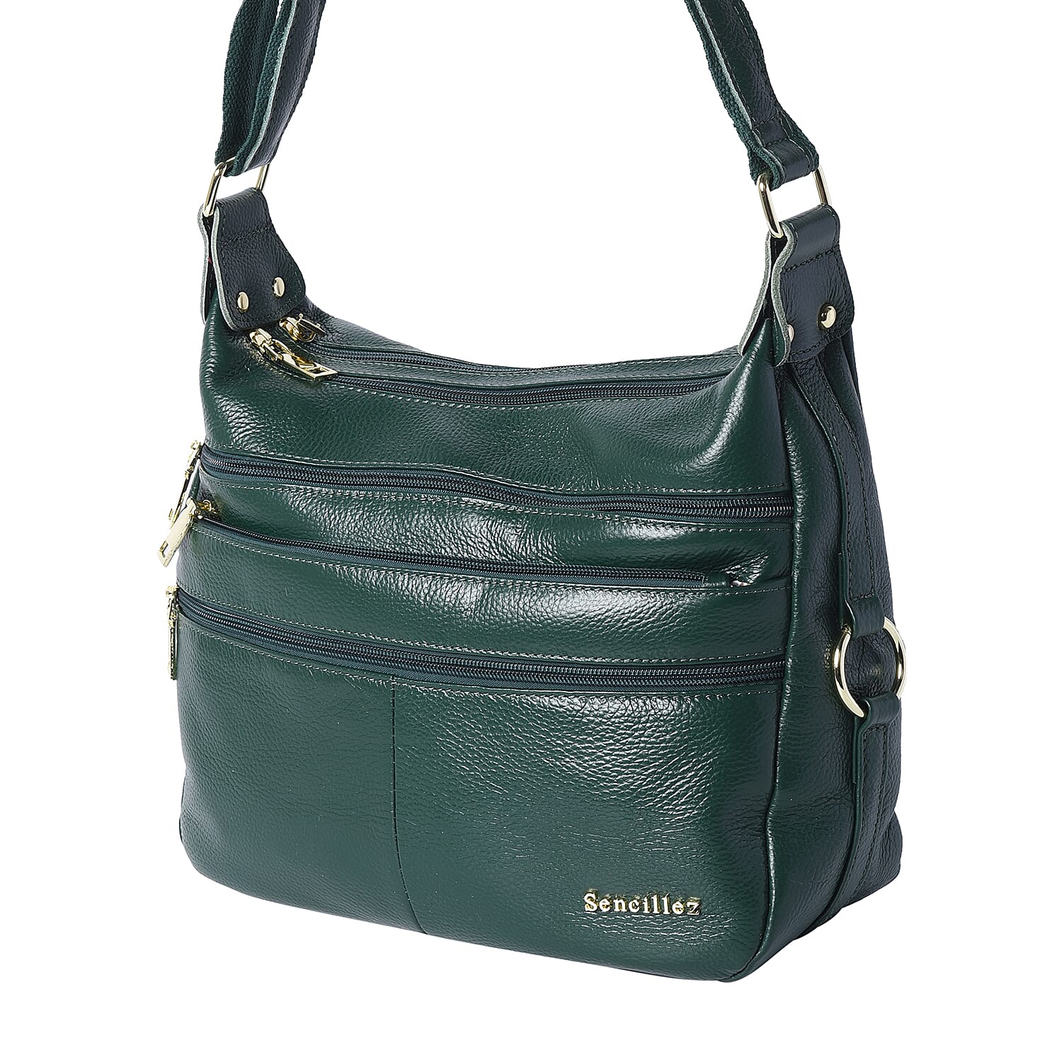 SENCILLEZ Dark Green 100% Genuine Leather Multi Pocket Crossbody Bag (29x10x21cm)