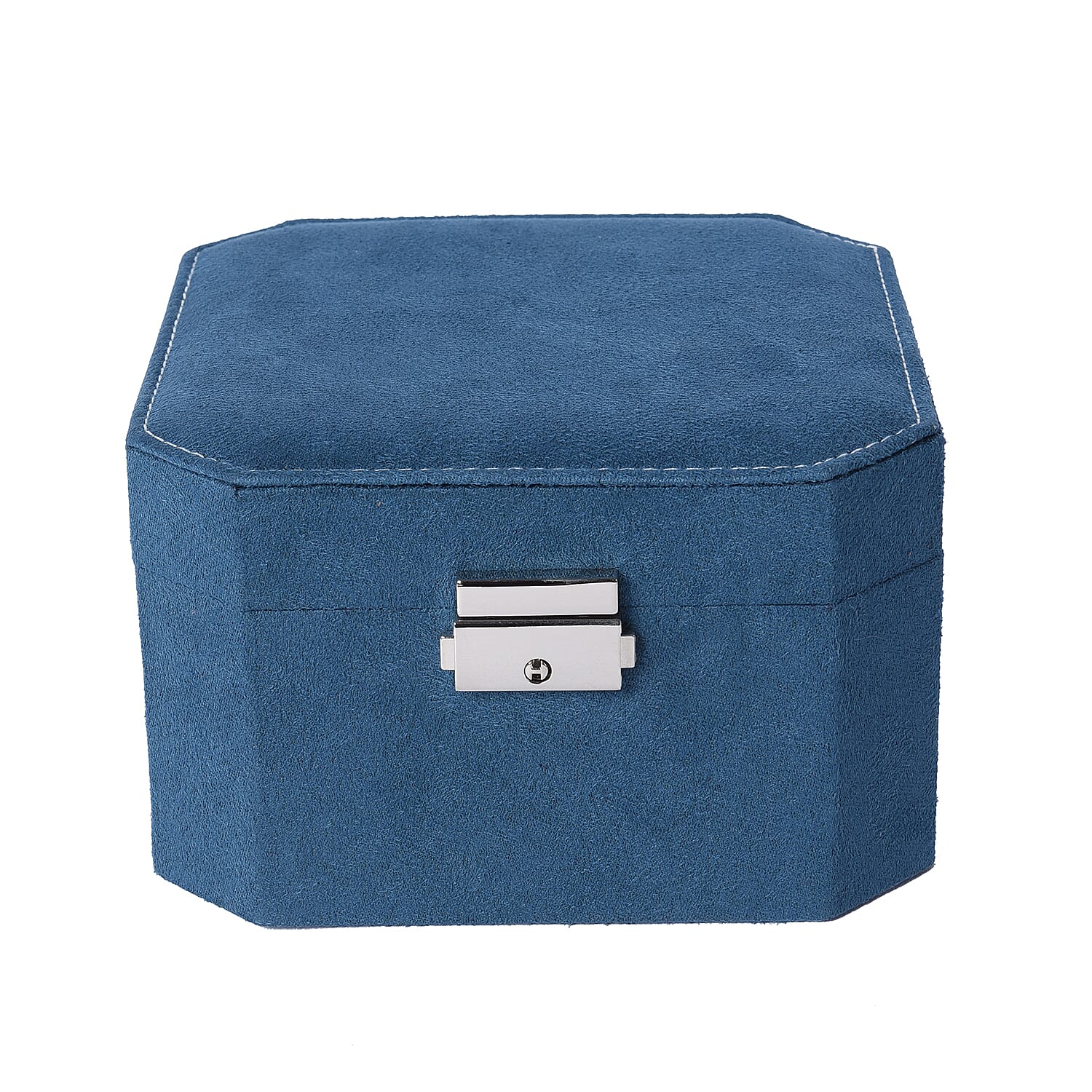 Teal Velvet Jewellery Box with Tassel Key Lock, Removeable Tray and Inside Mirror (16.5x16.15x10cm)