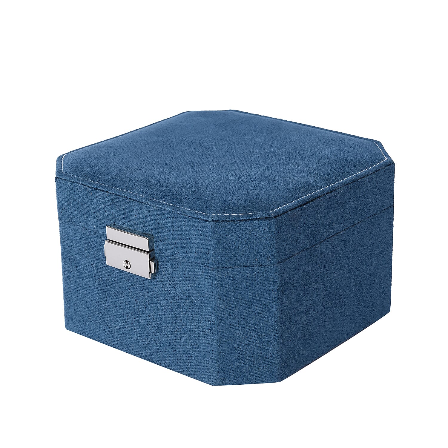 Teal Velvet Jewellery Box with Tassel Key Lock, Removeable Tray and Inside Mirror (16.5x16.15x10cm)
