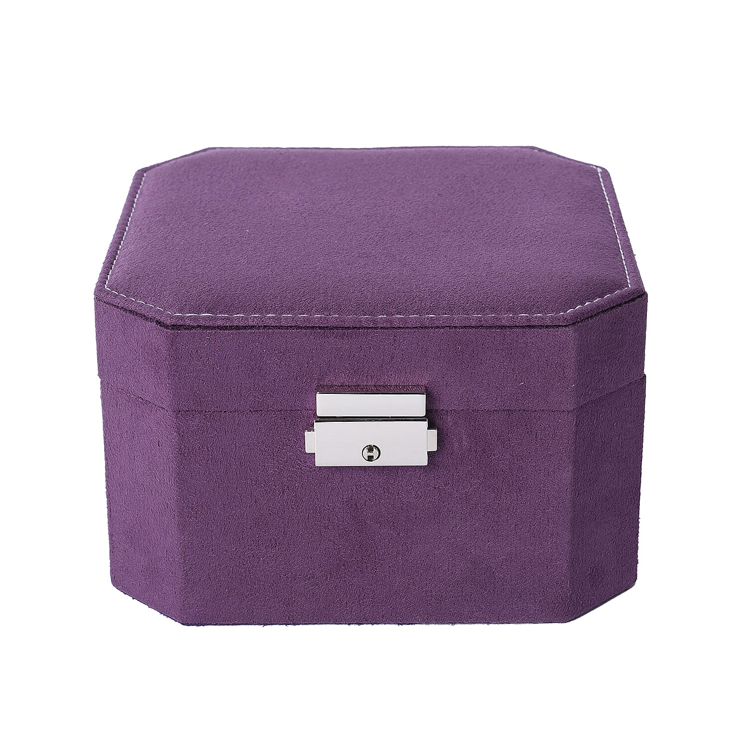 Purple  Velvet Jewellery Box with Tassel Key Lock, Removeable Tray and Inside Mirror (16.5x16.15x10cm)