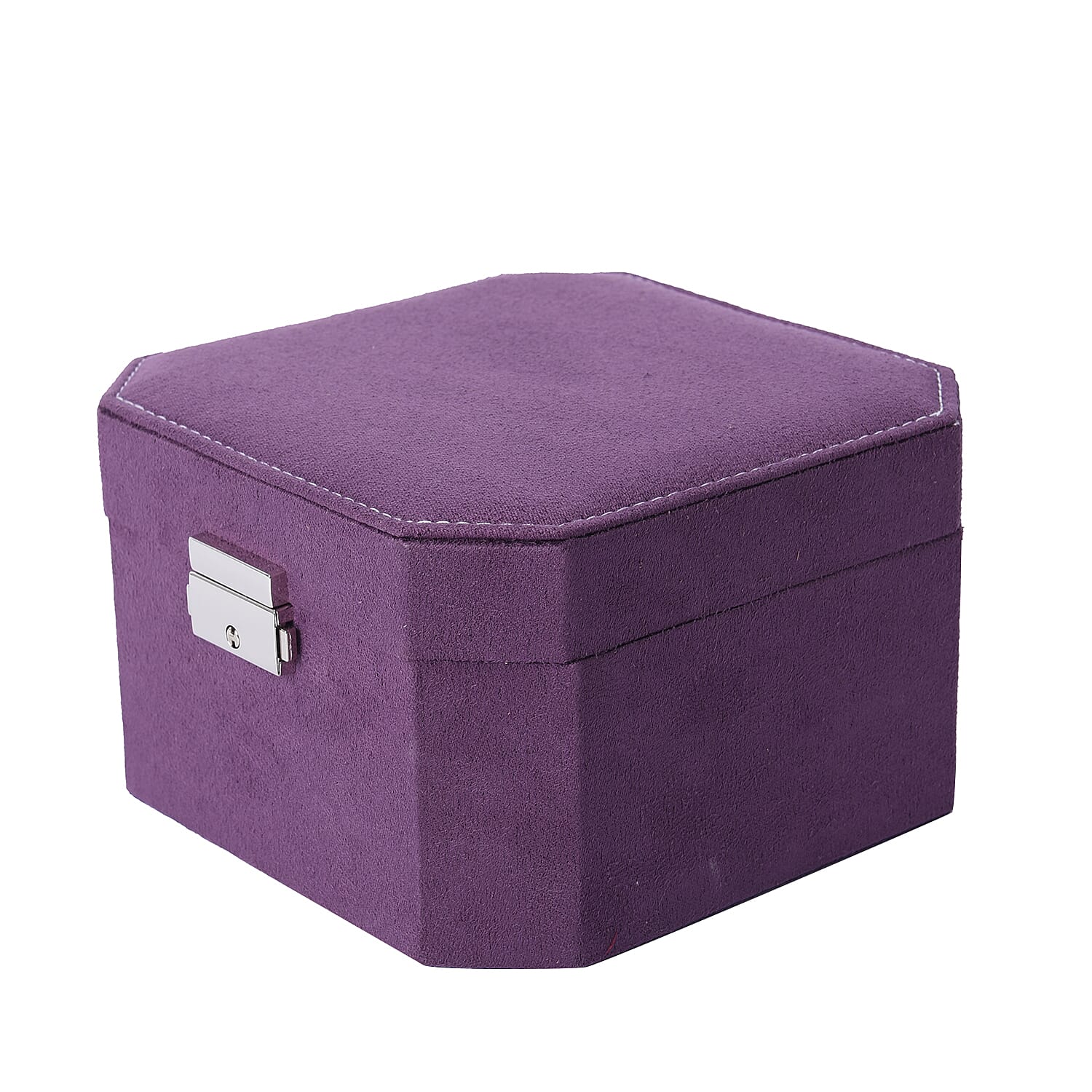 Purple  Velvet Jewellery Box with Tassel Key Lock, Removeable Tray and Inside Mirror (16.5x16.15x10cm)