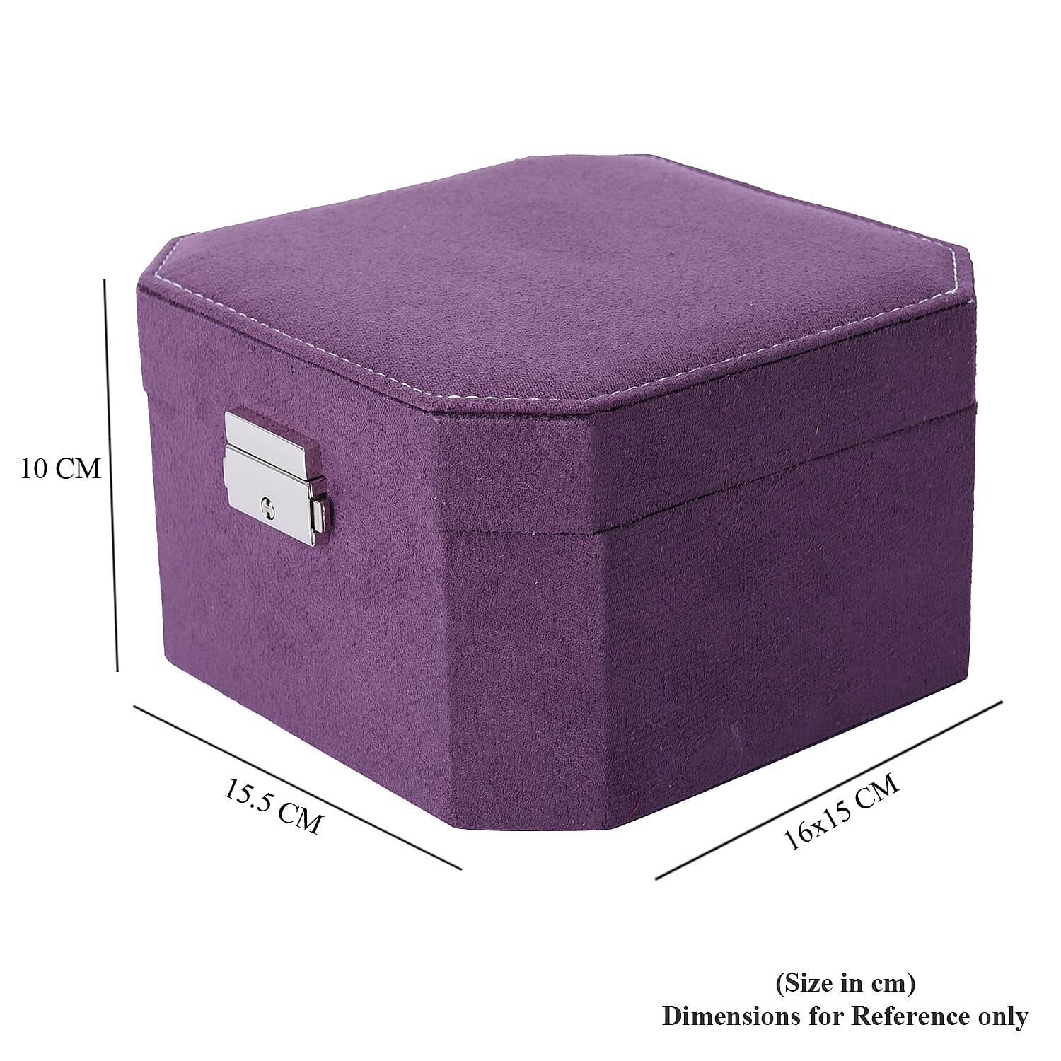Purple  Velvet Jewellery Box with Tassel Key Lock, Removeable Tray and Inside Mirror (16.5x16.15x10cm)