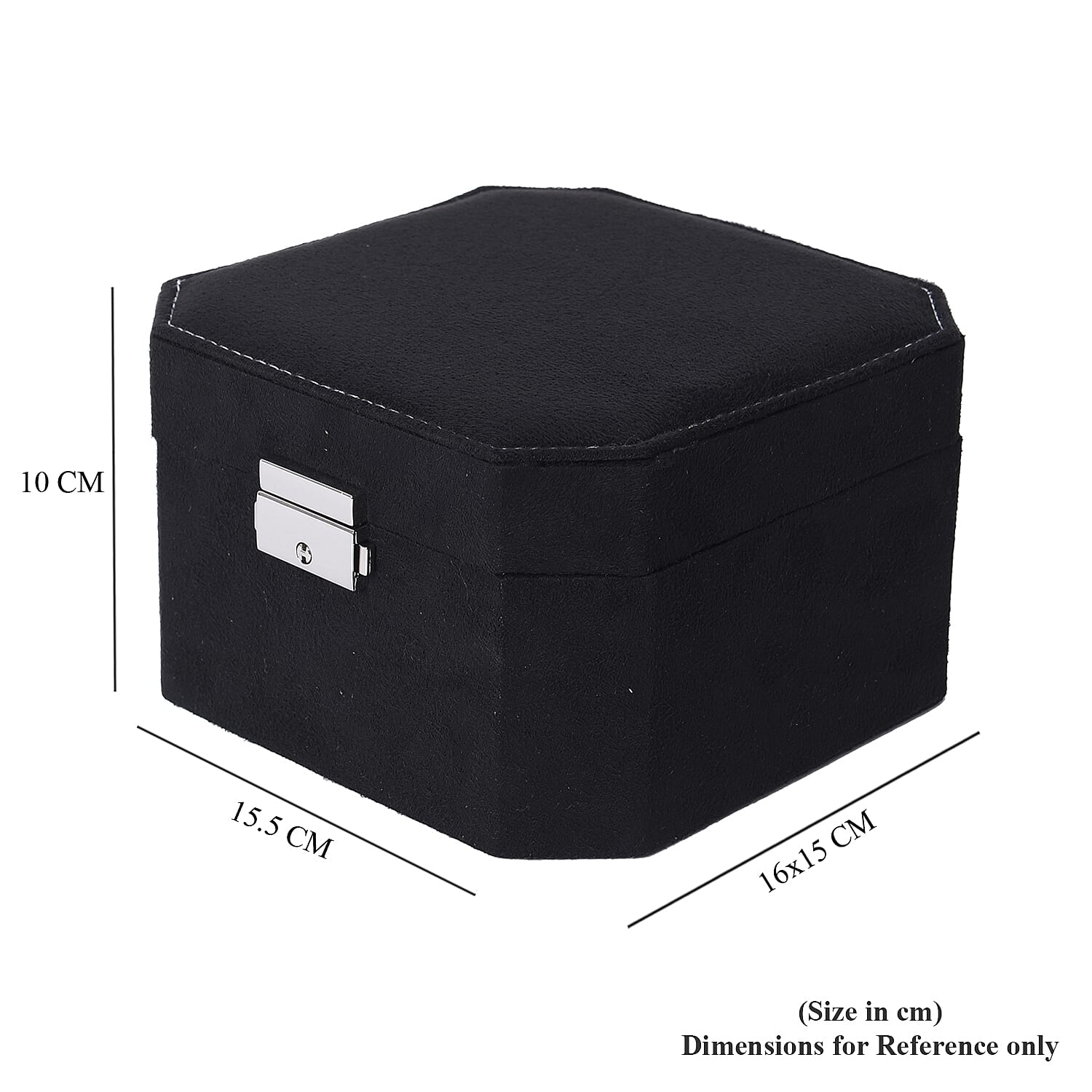 Black Velvet Jewellery Box with Tassel Key Lock, Removeable Tray and Inside Mirror (16.5x16.15x10cm)