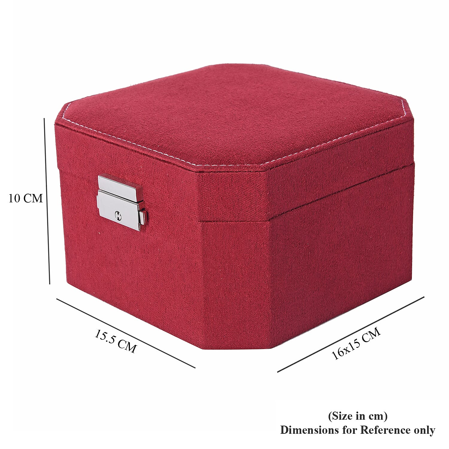 Wine Red Velvet Jewellery Box with Tassel Key Lock, Removeable Tray and Inside Mirror (16.5x16.15x10cm)
