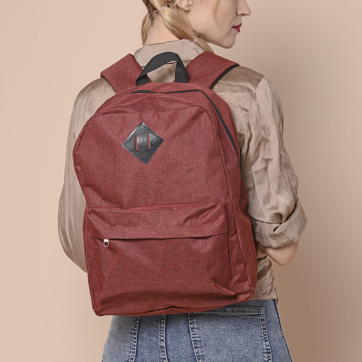 Red Backpack with Zipper Closure (Size 30x11x40cm)