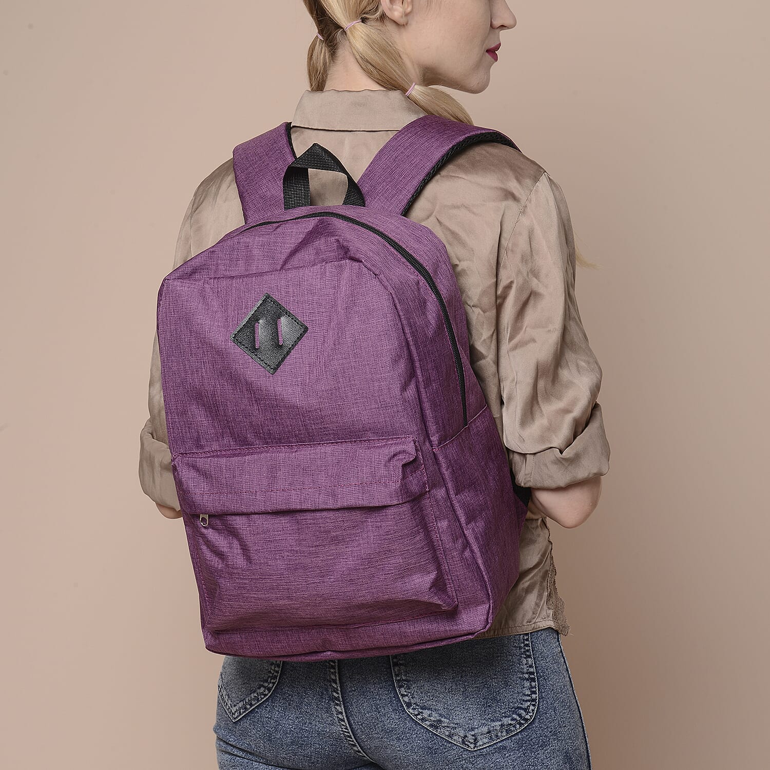 Purple Backpack with Zipper Closure (Size 30x11x40cm)