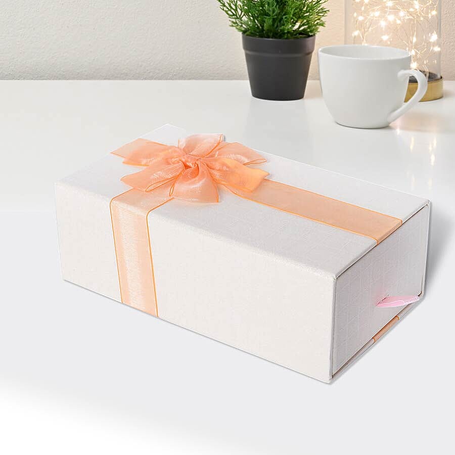 Castle in the Sky Music Jewellery Box with Ring Section and Extendable Mirror in Cream Colour with Orange Bow(18.5x10.5x6.5cm)