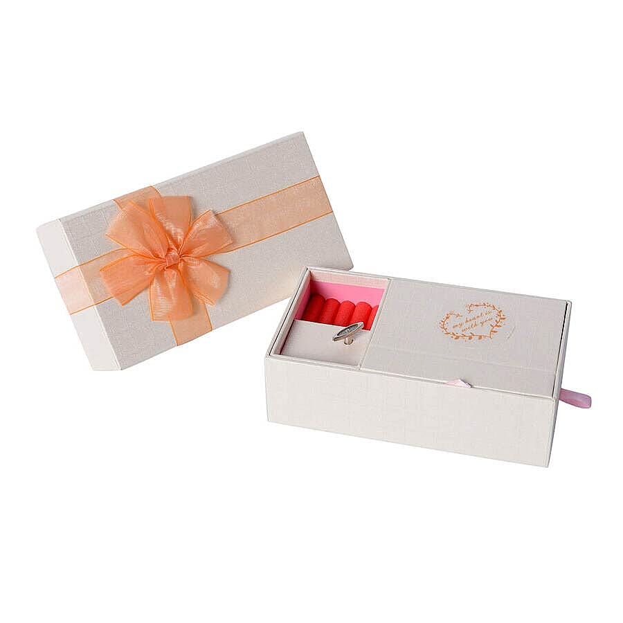 Castle in the Sky Music Jewellery Box with Ring Section and Extendable Mirror in Cream Colour with Orange Bow(18.5x10.5x6.5cm)