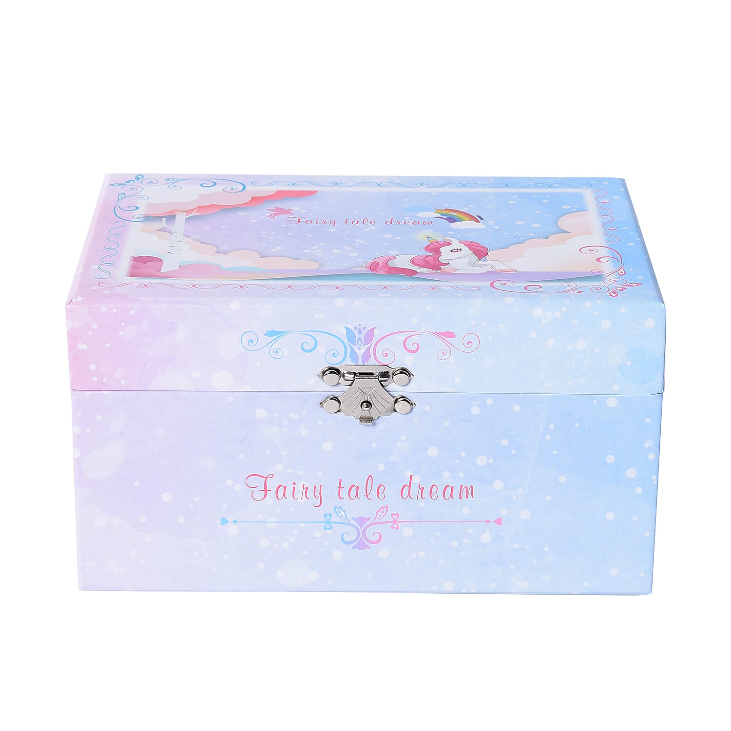 Castle in the Sky Music Blue Jewellery Box with Heart Shape Mirror and Pink Interior (18x12x10cm)