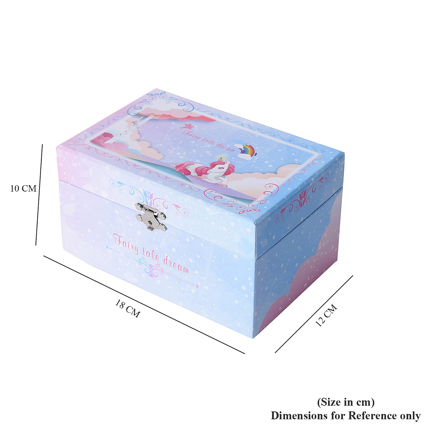 Castle in the Sky Music Blue Jewellery Box with Heart Shape Mirror and Pink Interior (18x12x10cm)