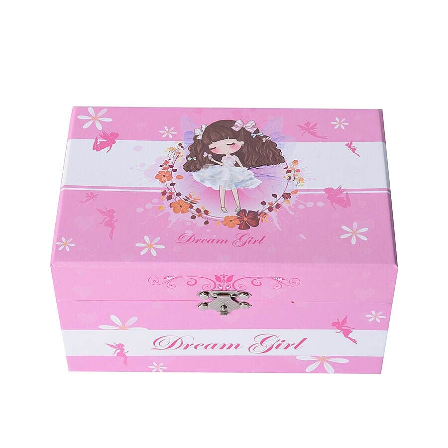 Castle in the Sky Music Pink Jewellery Box with Heart Shape Mirror and Pink Interior (18x12x10cm)