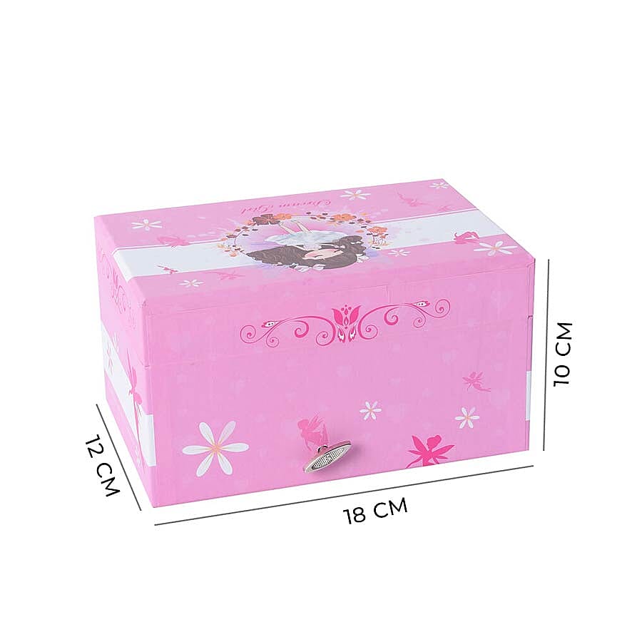 Castle in the Sky Music Pink Jewellery Box with Heart Shape Mirror and Pink Interior (18x12x10cm)