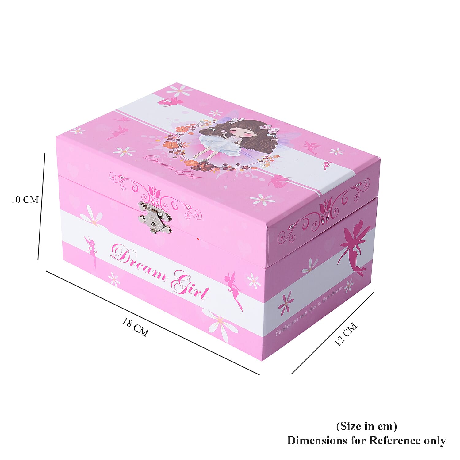 Castle in the Sky Music Pink Jewellery Box with Heart Shape Mirror and Pink Interior (18x12x10cm)