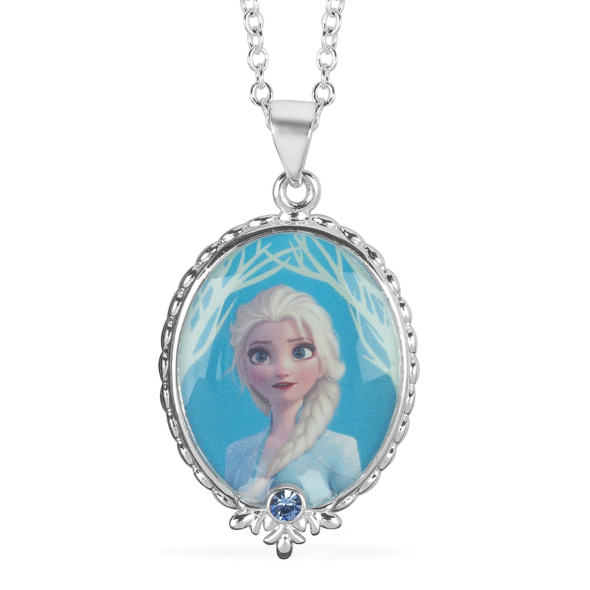Disney Frozen Elsa Blue Austrian Crystal Pendant (Size-18) in Silver Tone